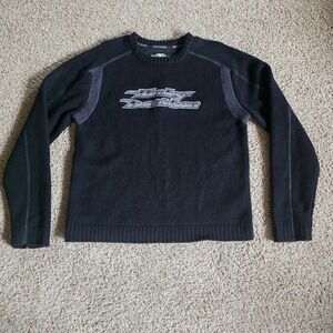 Harley-Davidson Mens Wool Blend Ribbed Knit Embroidered Logo Sweater Black L